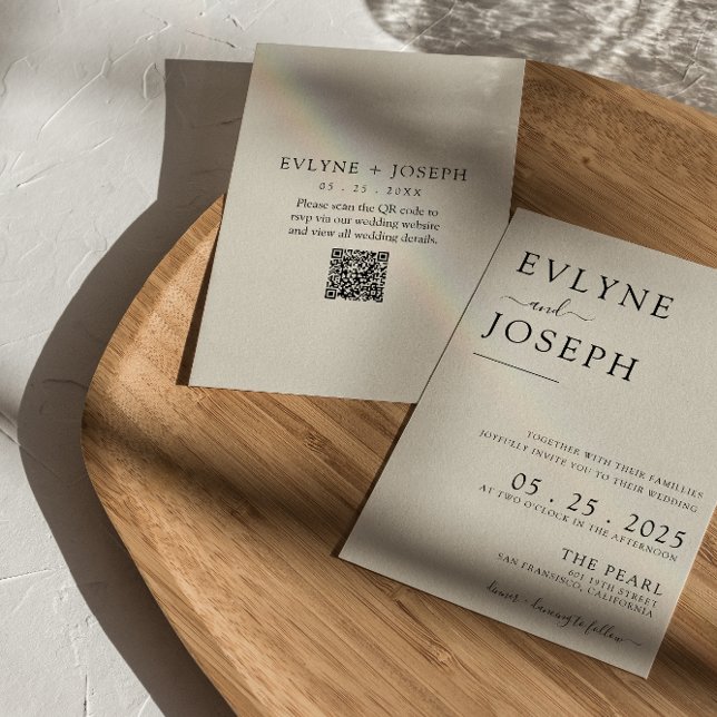 Invitation Élégant Boho noir et blanc QR Code Mariage (Créateur téléchargé)