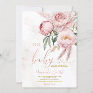 Invitation Elégant Boho Oh Baby Rose Roses Baby shower Fleur