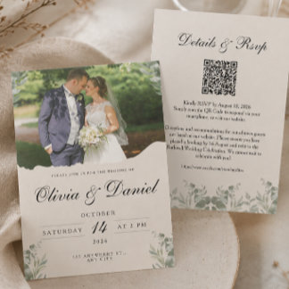 Invitation Élégant Boho Photo Tout en Un avec QR Mariage