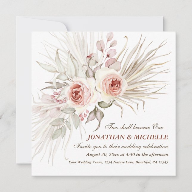 Invitation Élégant Boho rose Blush Floral Mariage chrétien (Devant)