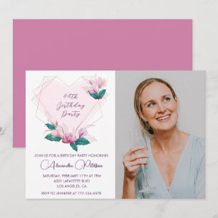 Invitation Élégant Boho Rose Floral Photo 44e anniversaire