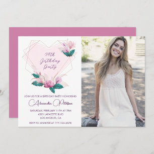 Invitation Elégant Boho rose florale Photo 34e anniversaire