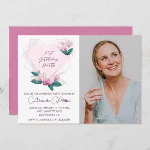 Invitation Elégant Boho rose florale photo 41e anniversaire