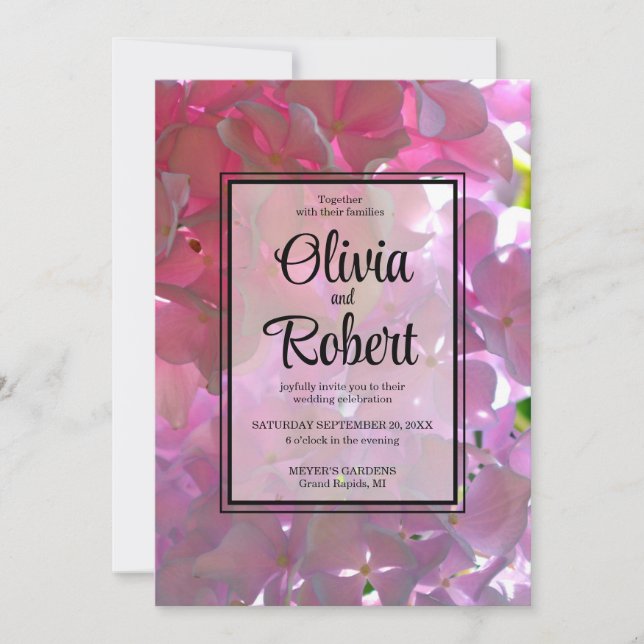 Invitation Élégant boho rose florales hydrangées Mariage (Devant)