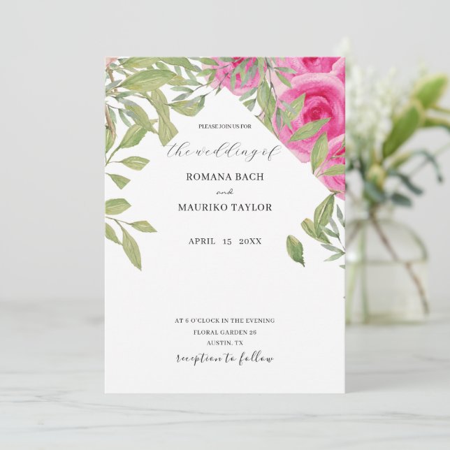 Invitation Elégant Boho Rose Roses Aquarelle Art (Debout devant)