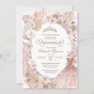 Invitation Elégant Boho rose séché Floral Roses Quinceanera