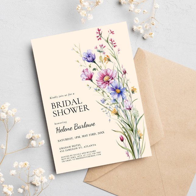 Invitation Elegant Boho Rustic Fleur sauvage Fête des mariées (Elegant Boho Rustic Wildflower Bridal Shower Invitation)