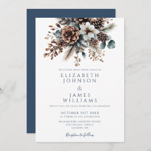 Invitation Elégant Boho Rustique Floral Pinecone Mariage