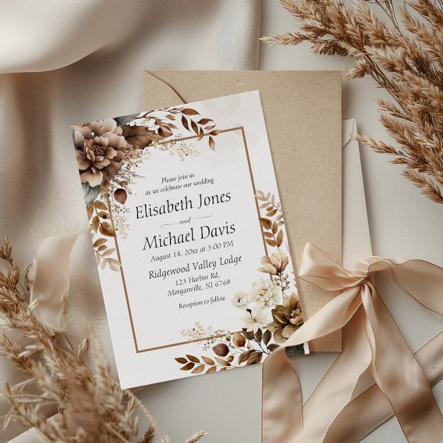 Invitation Élégant Boho Rustique Terracotta Flora Mariage (Set the tone for your rustic bohemian wedding with this enchanting invitation.)
