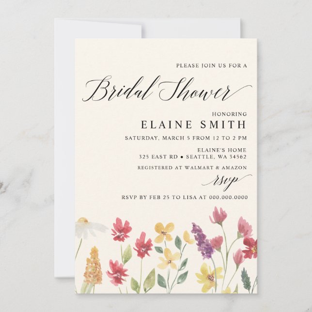 Invitation Elegant Boho Summer Fleurs sauvages Fête des marié (Devant)