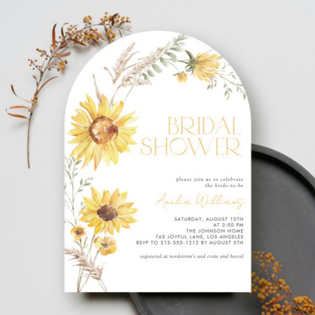 Invitation Elégant Boho Sunflower Fête des mariées botanique (Créateur téléchargé)