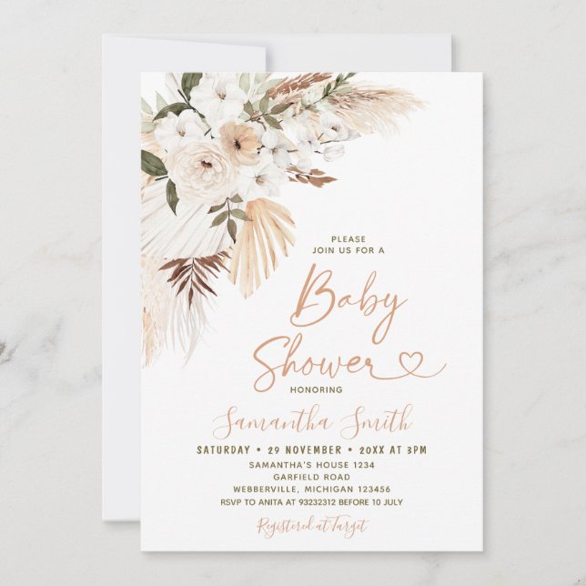 Invitation Elégant Boho Terracota Baby shower de fleurs blanc (Devant)