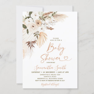 Invitation Elégant Boho Terracota Baby shower de fleurs blanc