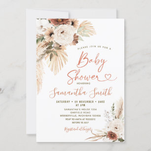 Invitation Elégant Boho Terracota Baby shower floral blanc