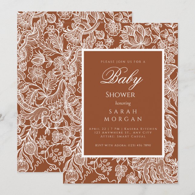 Invitation Élégant Boho Terracotta Line Fleur sauvage d'art (Devant / Derrière)