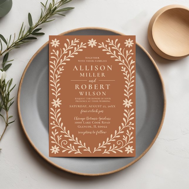 Invitation Élégant Boho Terracotta Mariage floral (Elegant Boho Terracotta Floral Wedding Invitation)