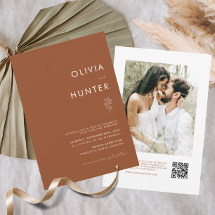 Invitation Elegant Boho Terracotta QR Code Mariage