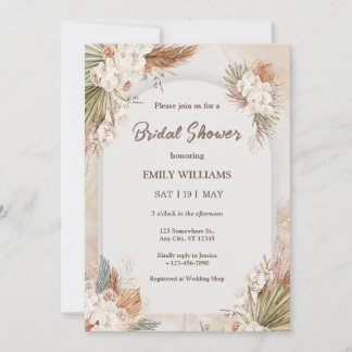 Invitation Elegant Boho Tropical Pampas Grass Bridal Shower