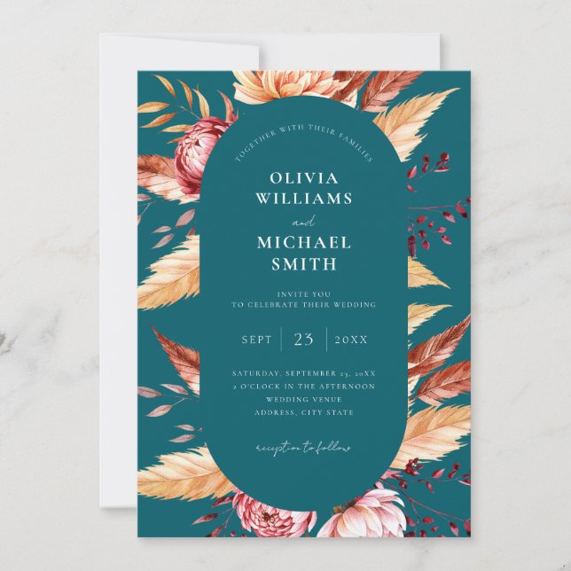 Invitation Élégant Boho Turquoise Chic Floral Mariage (Devant)