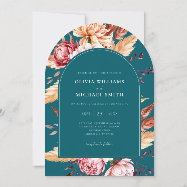 Invitation Élégant Boho Turquoise Chic Floral Mariage (Devant)