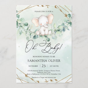 Invitation Elégant Boho Verdure Eucalytpus Elephant Oh Baby