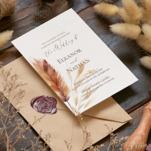 Invitation Elégant Boho Watercolor Mariage de automne Pampas