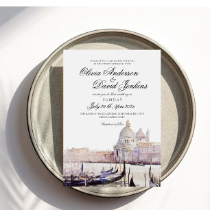 Invitation Elégant Boho Watercolor Venice Script Mariage