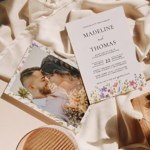 Invitation Elegant Boho Wild Flower Photo Mariage
