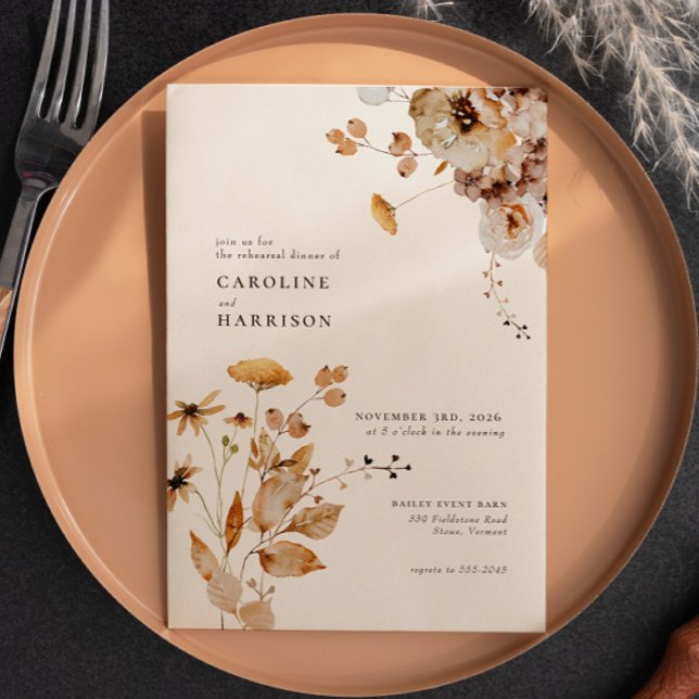 Invitation Élégant Boho Woodland Automne Floral Repétition Dî (Créateur téléchargé)