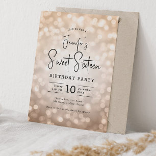 Invitation Elégant Bokeh Modern Script Sweet 16 Rose Gold