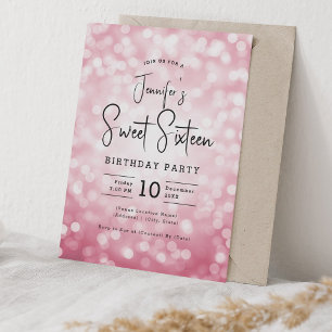 Invitation Elégant Bokeh moderne Script Sweet 16 Blush rose