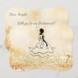Invitation Élégant Bokeh Pailleté Or, Silhouette Demoiselle d