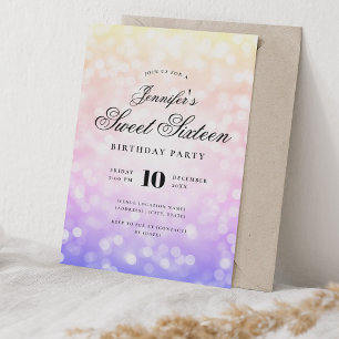 Invitation Élégant Bokeh Script Sweet 16 Rainbow Ombre