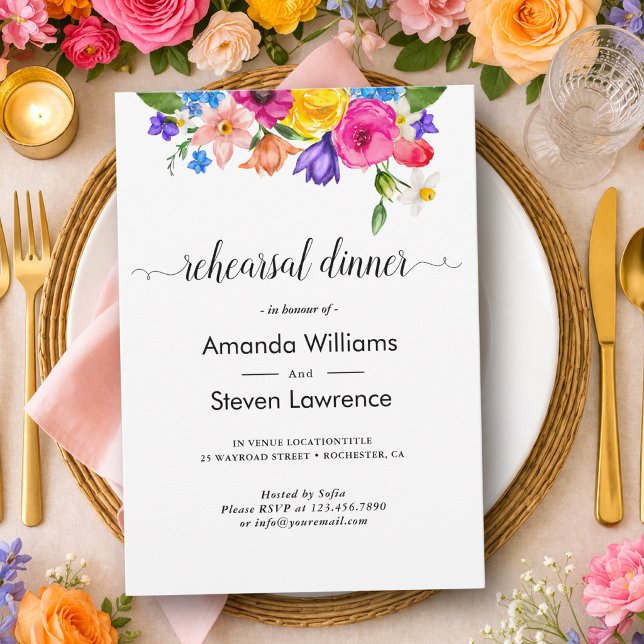 Invitation Élégant Bold Coloré Fleurs aquarelle mariage (Créateur téléchargé)