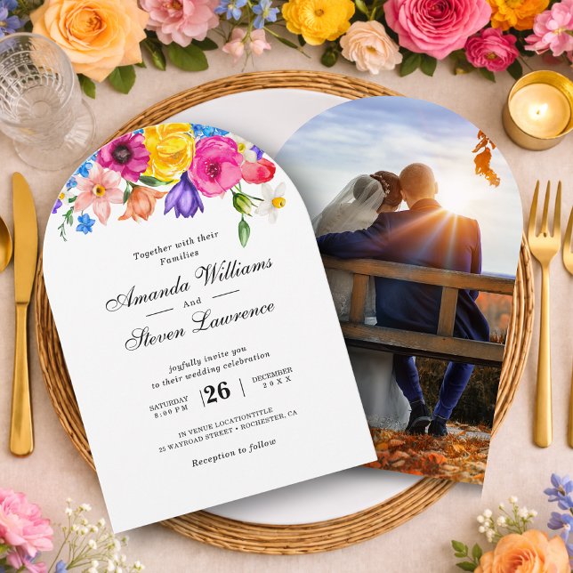 Invitation Élégant Bold Coloré Fleurs aquarelle mariage (Créateur téléchargé)