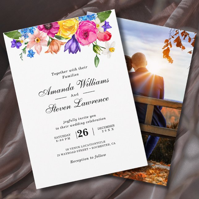 Invitation Elegant Bold Colorful Watercolor Floral wedding (Créateur téléchargé)