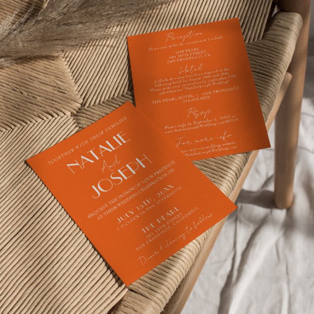 Invitation Elegant Bold Orange Stylish All In One Wedding (Créateur téléchargé)