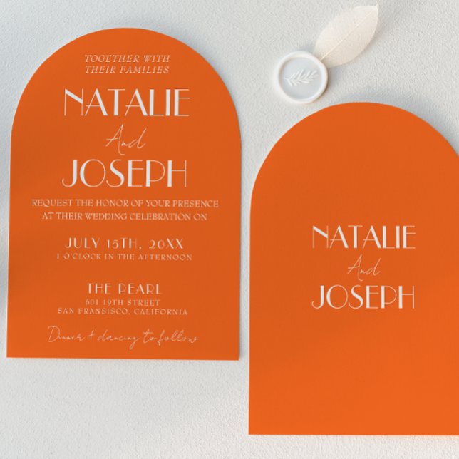 Invitation Elegant Bold Orange Stylish Retro Arched Wedding  (Créateur téléchargé)
