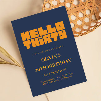 Invitation Elégant Bonjour Trente Bleu Marine 30e Anniversair