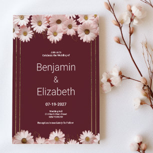 Invitation Elégant bordeaux rose Mariage fleurs marguerites