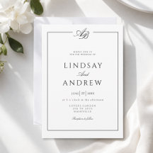 Élégant Bordure Monogramme Mariage Blanc