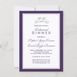 Invitation Élégant Bordure violet et blanche RÉPÉTITION DINER
