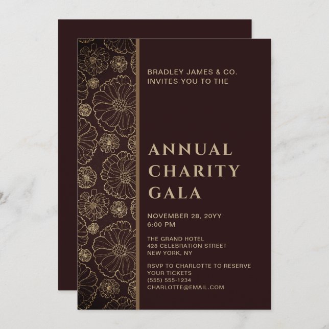 Invitation Élégant Botanical Charity Event Gala Party (Devant / Derrière)
