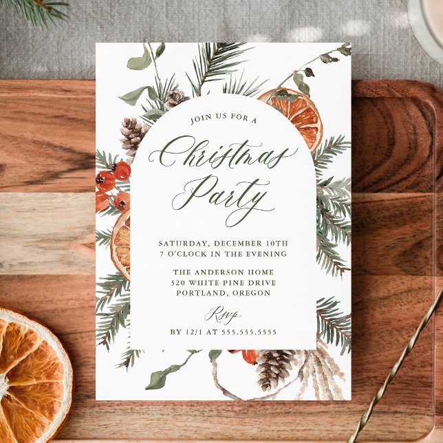 Invitation Elegant Botanical Citrus Arch Christmas Party (Créateur téléchargé)