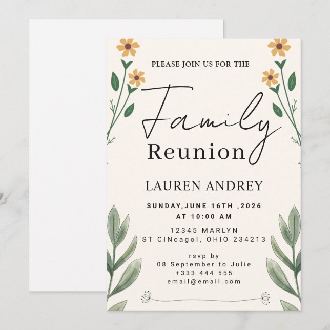 Invitation Elegant Botanical Family Gathering (Devant / Derrière)
