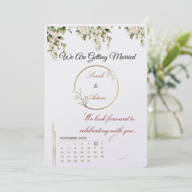 Invitation  Elegant botanical gold frame save the date card (Debout devant)