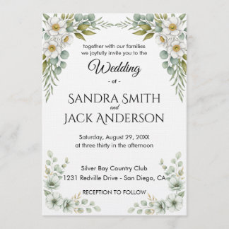 Invitation Elegant Botanical Greenery & White Floral Wedding