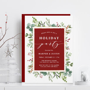 Invitation Elegant Botanical Holiday Party Red