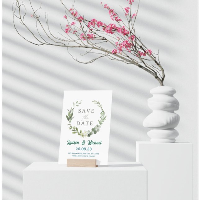 Invitation Elegant Botanical Save the Date Modern Greenery  (Créateur téléchargé)
