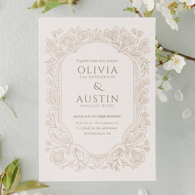 Invitation Elegant Botanical Wedding | Heirloom Taupe  (Créateur téléchargé)